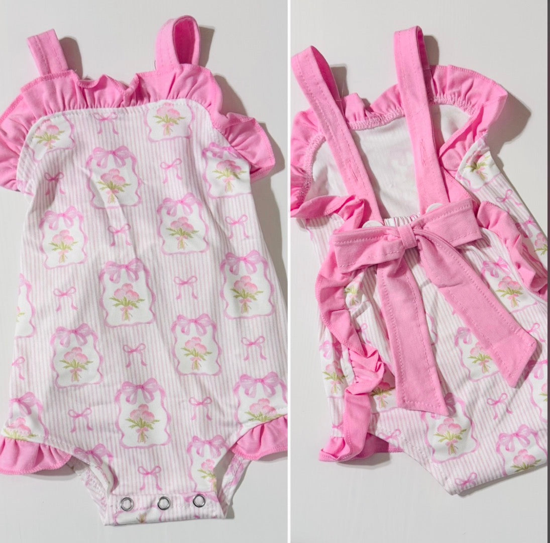Flower Bows Pink Baby Girls Romper
