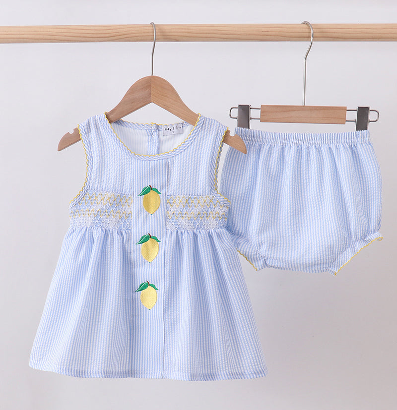 Blue Lemon Embroidery Bloomer Set