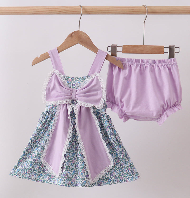 Purple Floral Bow Bloomer Set