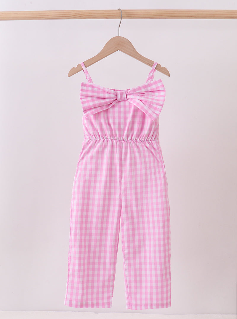 Pink Bow Gingham Jumpsuit