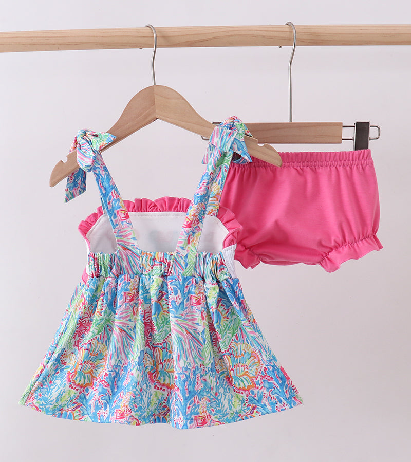 Pink Character Smocked Ruffle Bloomer Set