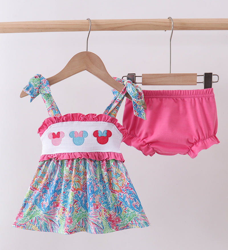 Pink Character Smocked Ruffle Bloomer Set