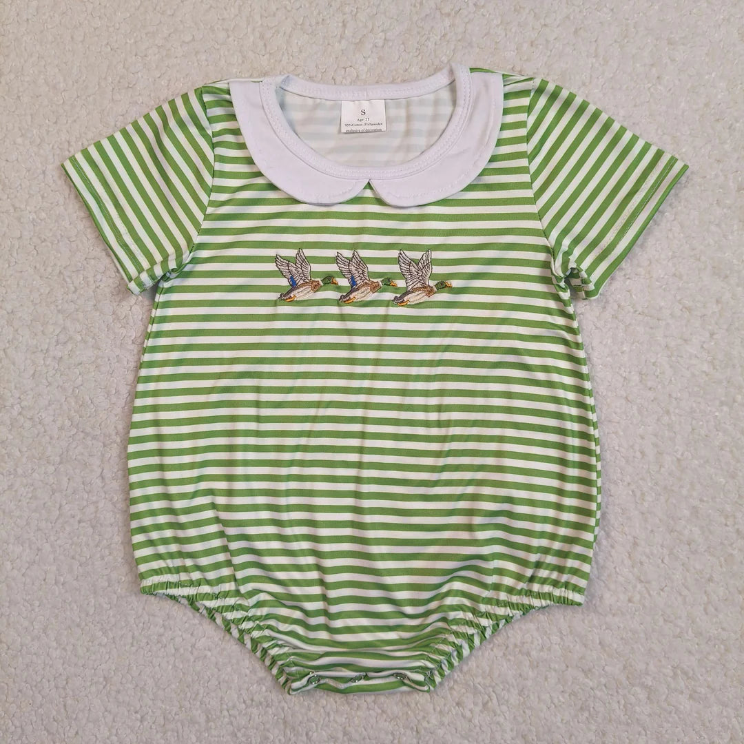Mallard Ducks Green Stripe Baby Boys Romper